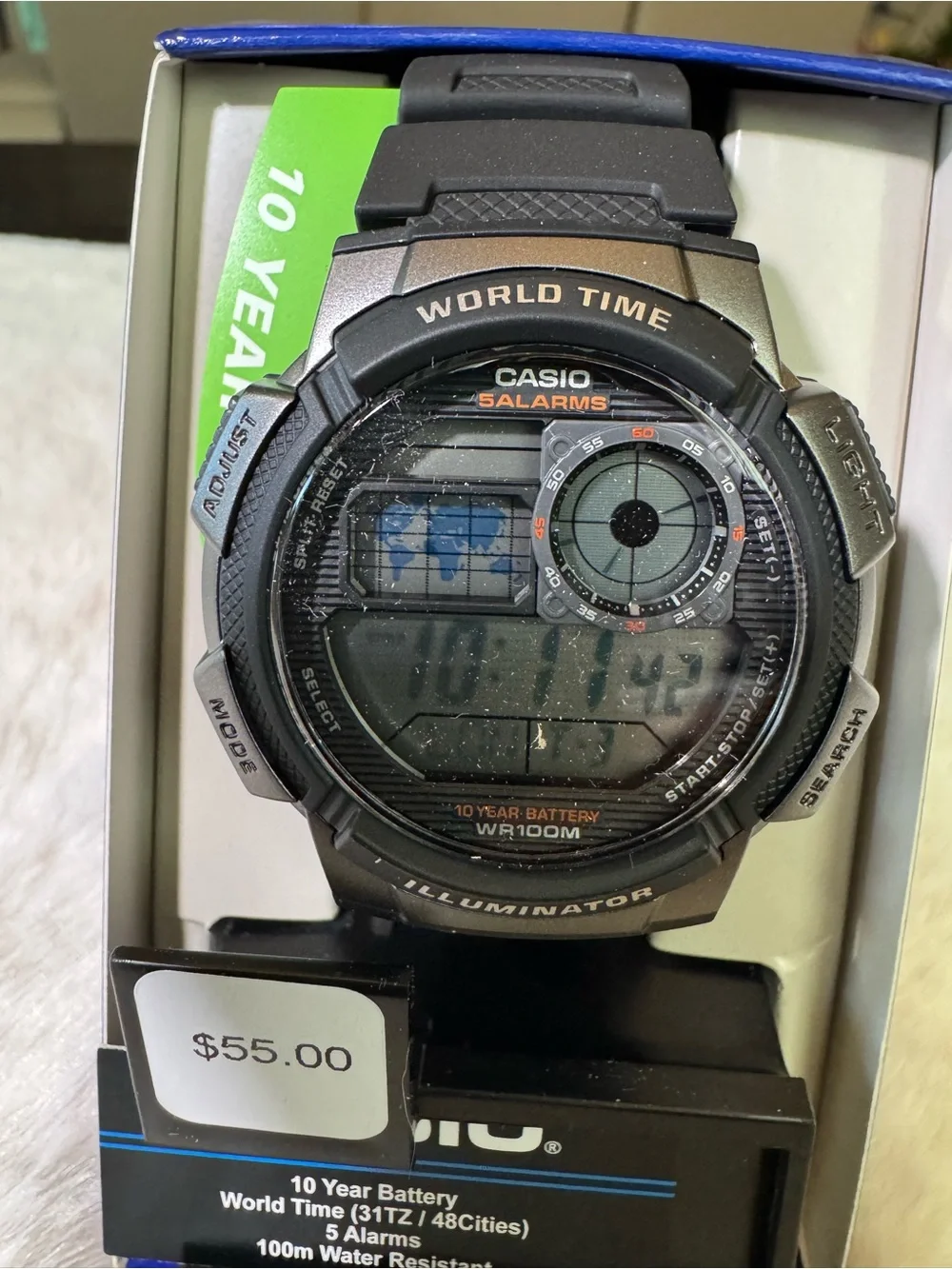 Casio World Time Illuminator Digital Watch - Black